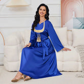 Ramadan Gurban Abaya For Women Ethnic Robe Muslim Jalabiya Arabic Woolen Collar Tassel Dress Dubai Middle East Islam Clothing Blue